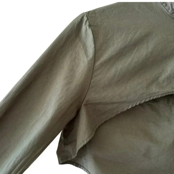 Vetta Olive Green Long Sleeves Button Down Cropped lightweight Top SZ S #1971 - Picture 5 of 9